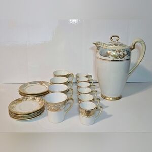 Noritake White Gold Ceramic Tea Pot Set Handpainted Antique Japanese Serveware
